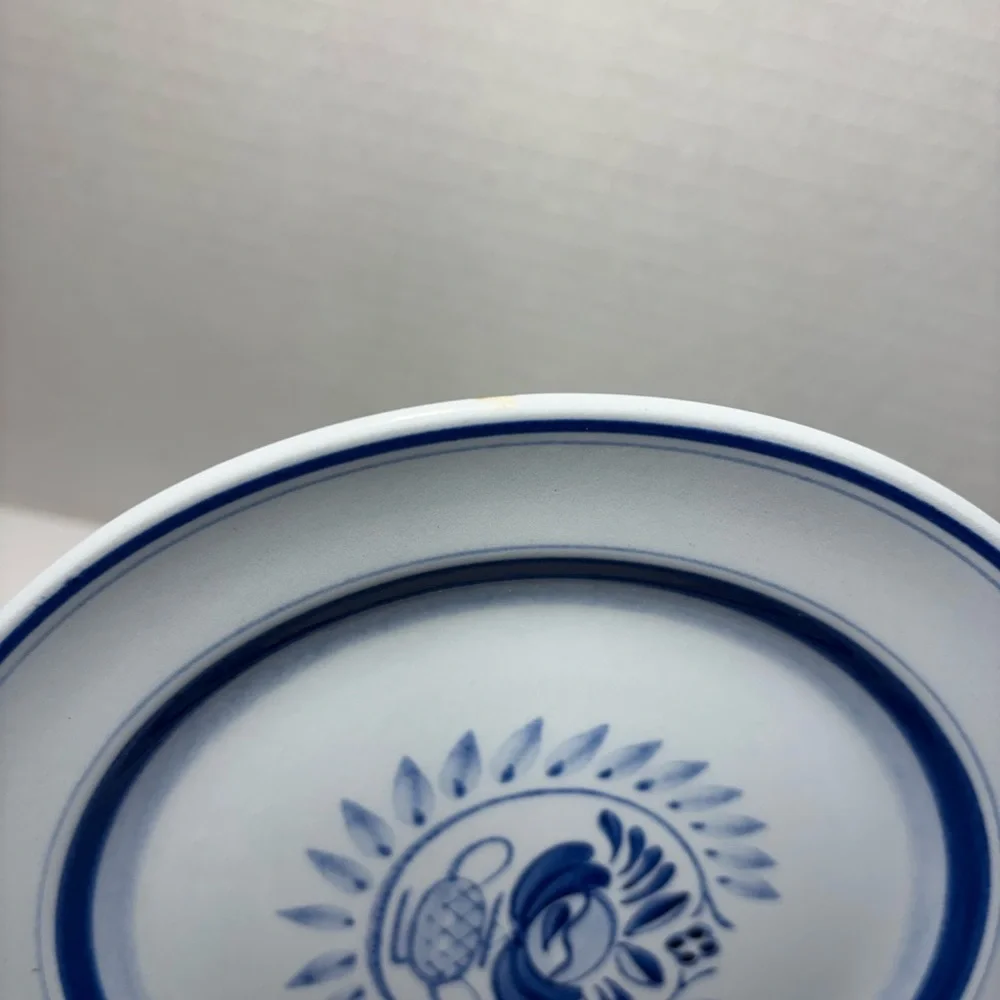 Blue Rose Lunch Dessert Plates Hand Painted Blue White 7 5/8” Arabia Of Finland